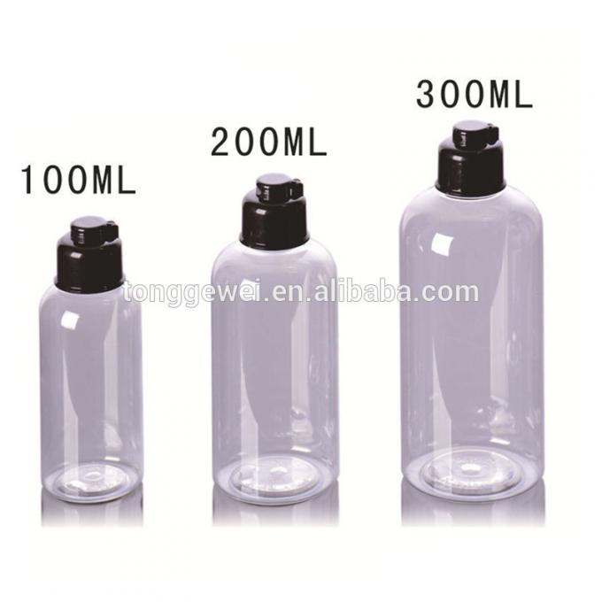 Venta al por mayor clara ambarina caliente de la botella del champú del casquillo del tirón de la venta 100ml 200ml 300ml
