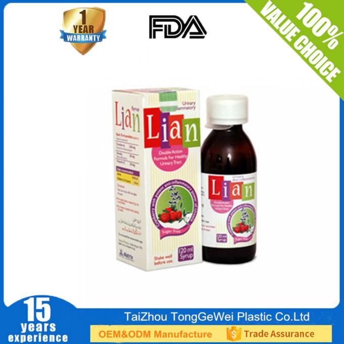 sello inalterable de la medicina de la píldora 30ml 60ml 100ml 120ml 250ml de la tos de la botella plástica ambarina farmacéutica del jarabe